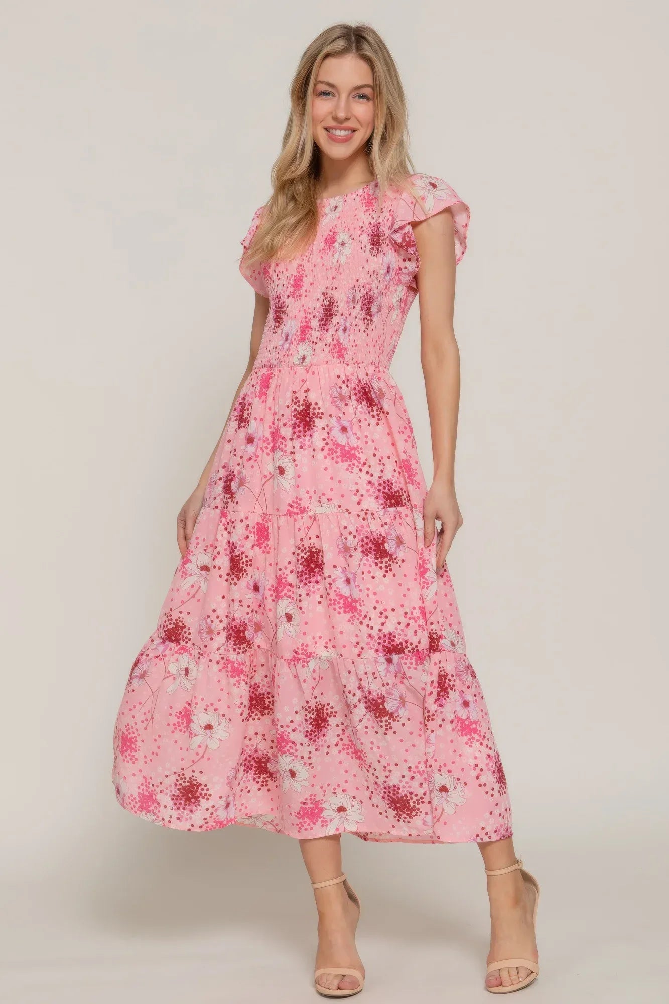 Ruffl Slv Smocked Floral Print Dresss | Mixtshop LLC