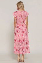 Ruffl Slv Smocked Floral Print Dresss | Mixtshop LLC