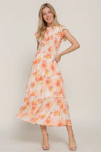Ruffl Slv Smocked Floral Print Dresss | Mixtshop LLC