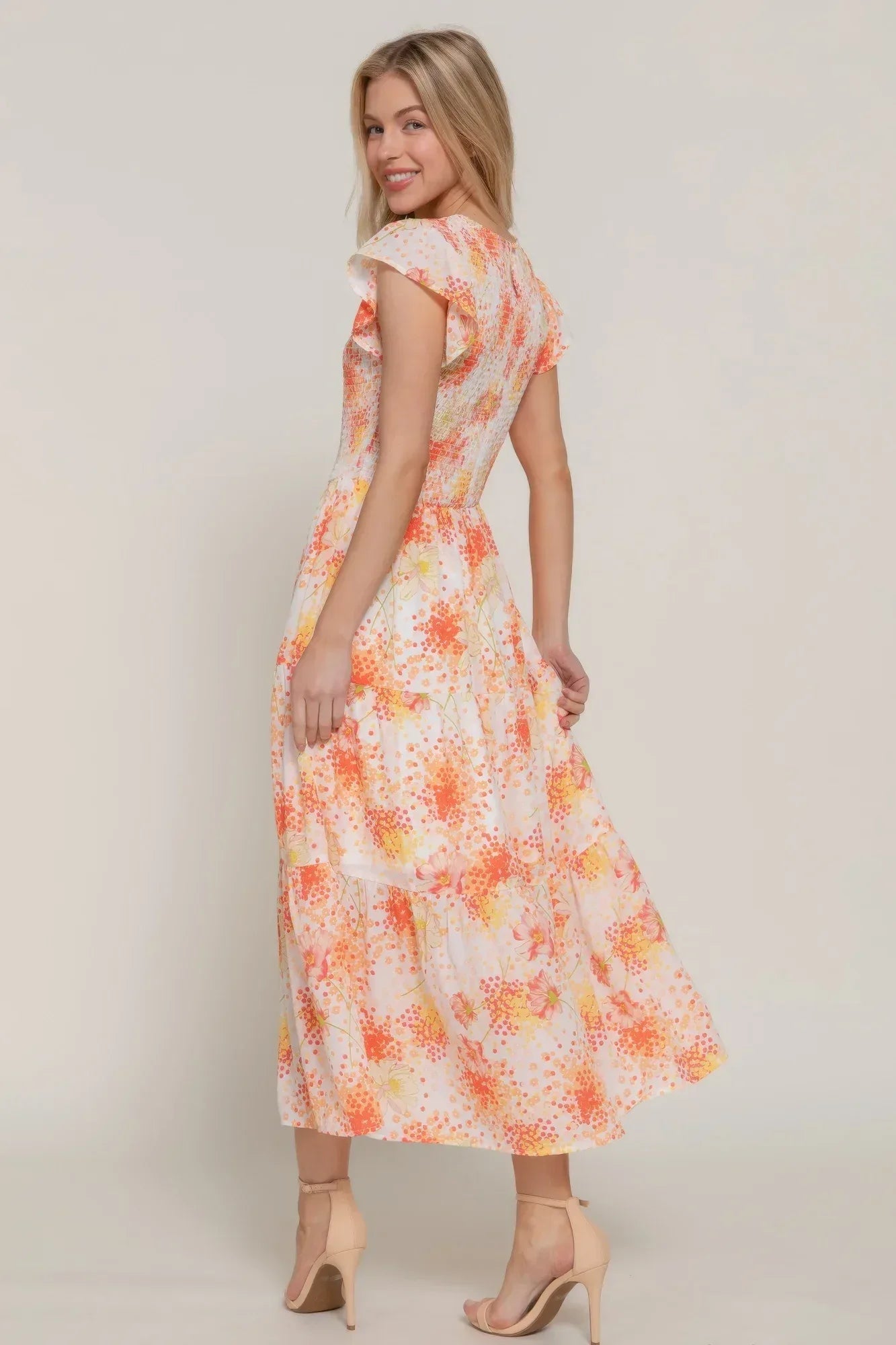 Ruffl Slv Smocked Floral Print Dresss | Mixtshop LLC