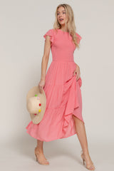 Ruffle Slv Smocked Solid Tired Dress | Mixtshop LLC