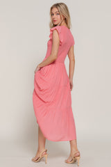 Ruffle Slv Smocked Solid Tired Dress | Mixtshop LLC