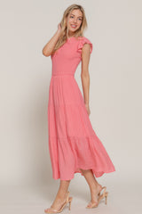 Ruffle Slv Smocked Solid Tired Dress | Mixtshop LLC