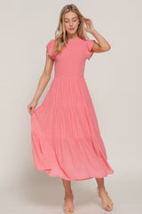 Ruffle Slv Smocked Solid Tired Dress | Mixtshop LLC