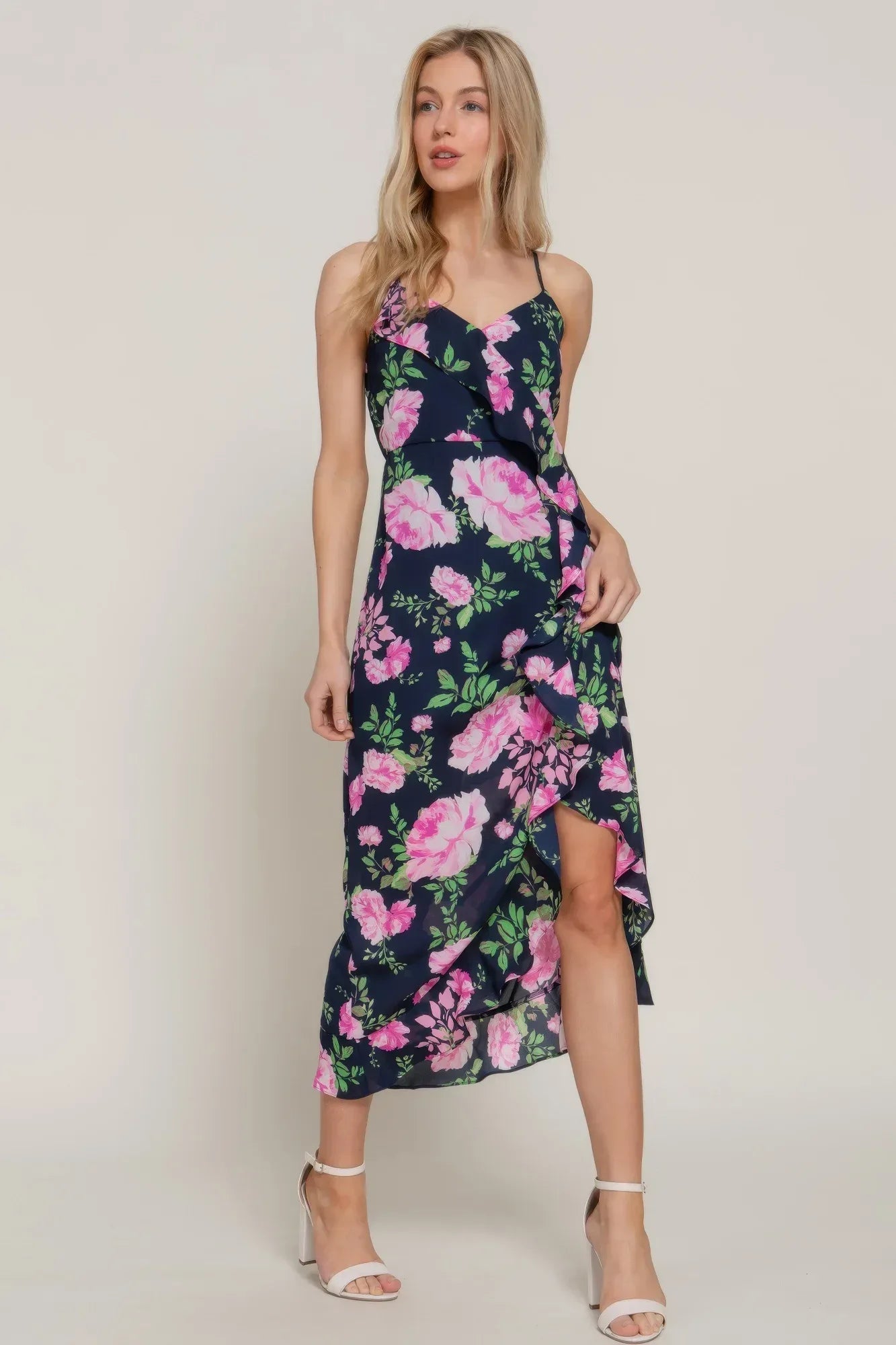 Floral Print Ruffle Slip Midi Dress | Mixtshop LLC Main image