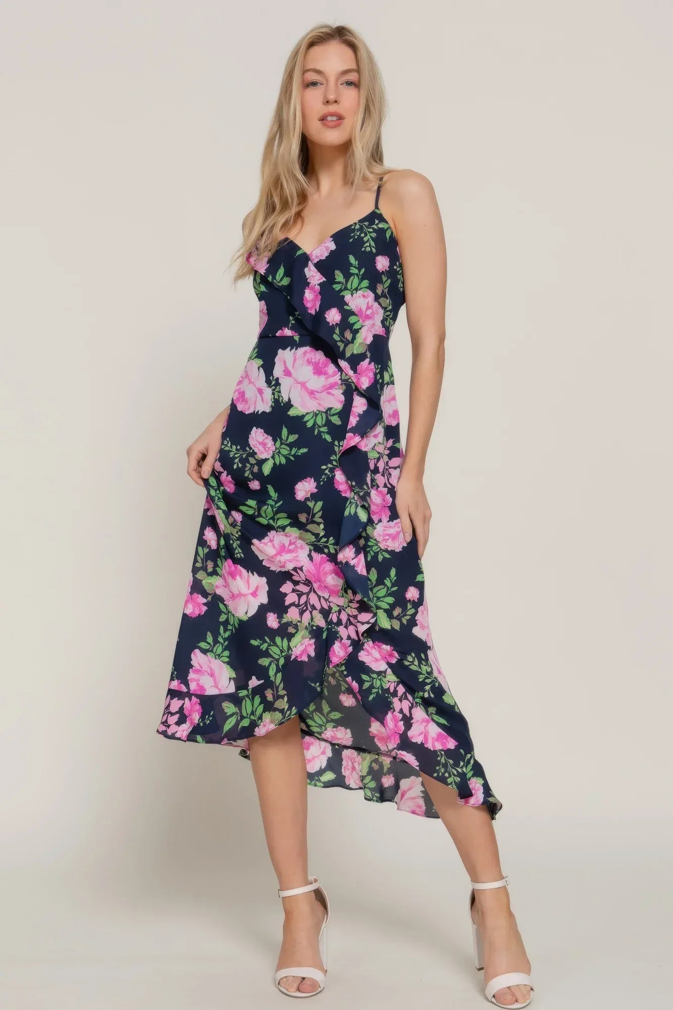 Floral Print Ruffle Slip Midi Dress | Mixtshop LLC