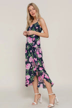 Floral Print Ruffle Slip Midi Dress | Mixtshop LLC