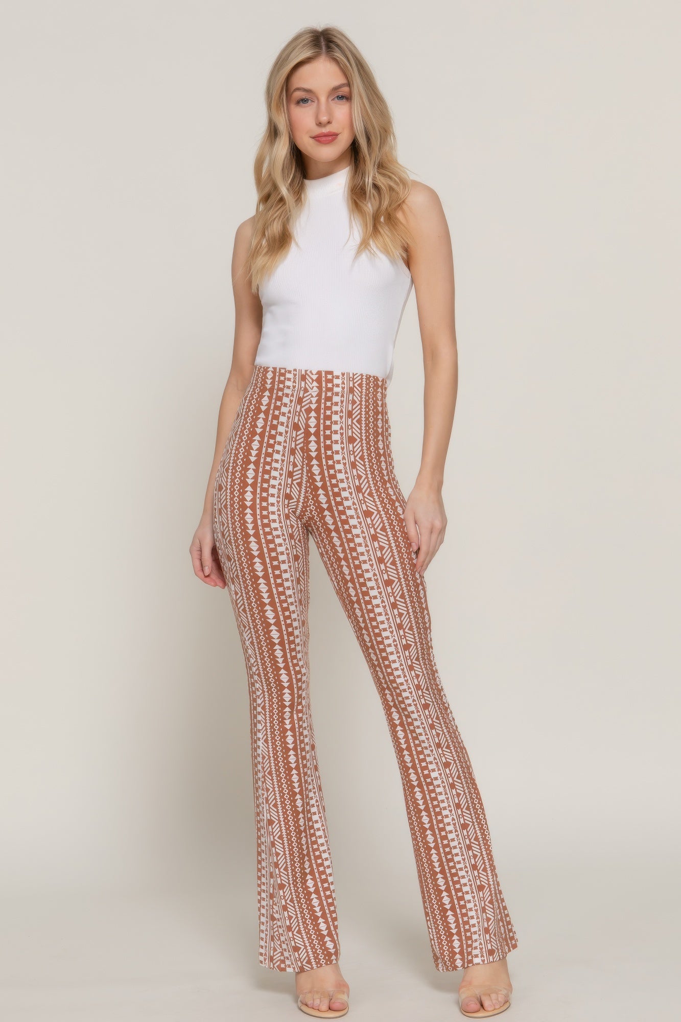 Waist Elastic Slim Flare Print Pants Secondary image