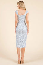 Cap Sleeve Shirred Printed Midi Dress W/ Side Slit | Mixtshop LLC