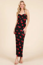 Sweet Heart Gathered Open Back Print Midi Dress | Mixtshop LLC