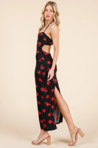 Sweet Heart Gathered Open Back Print Midi Dress | Mixtshop LLC