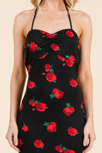 Sweet Heart Gathered Open Back Print Midi Dress | Mixtshop LLC