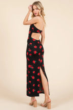 Sweet Heart Gathered Open Back Print Midi Dress | Mixtshop LLC
