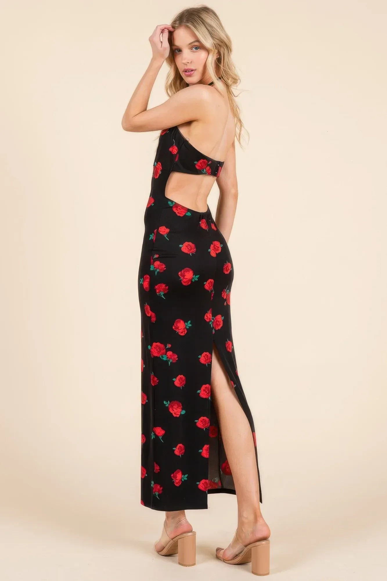 Sweet Heart Gathered Open Back Print Midi Dress | Mixtshop LLC