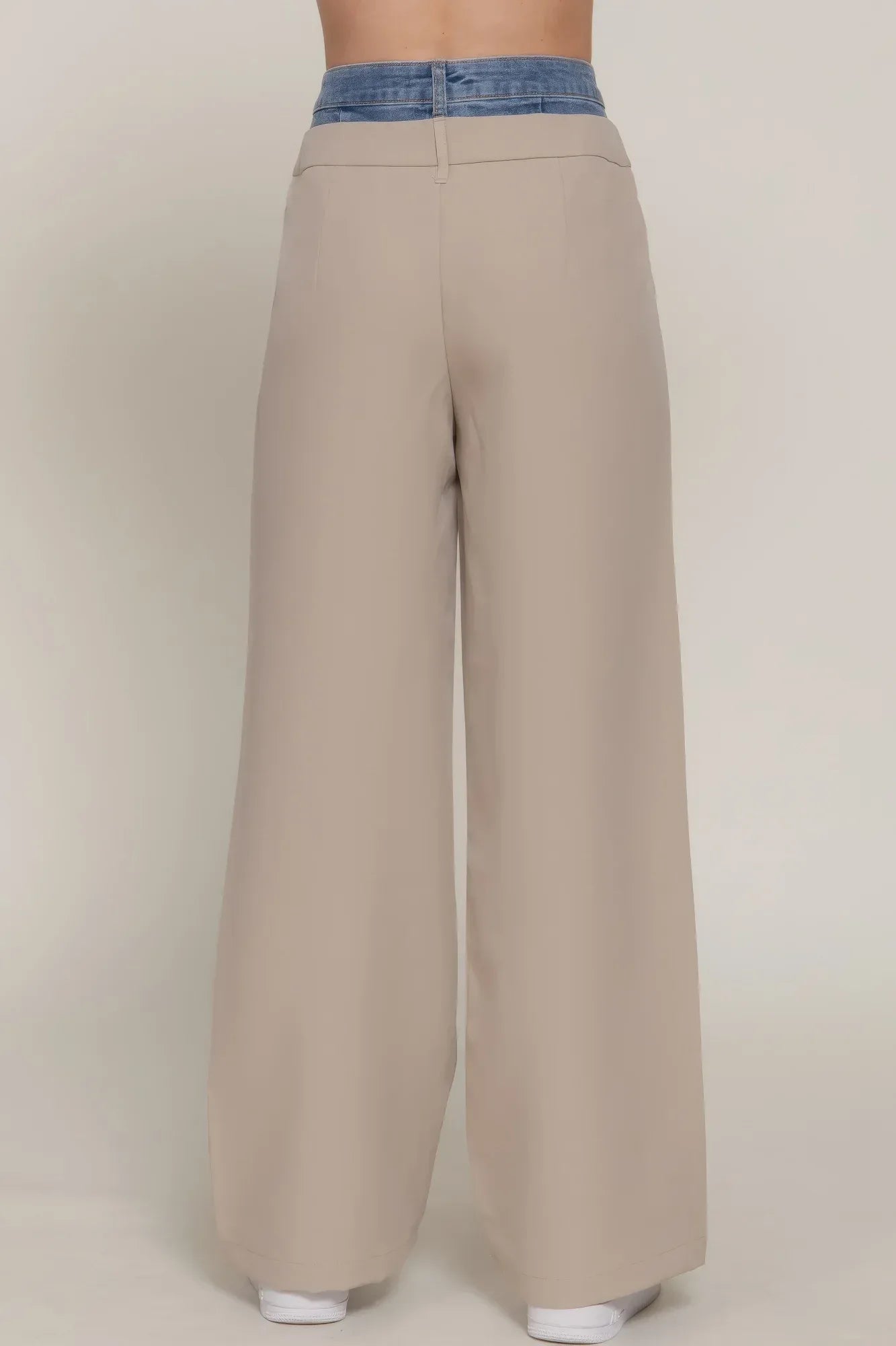 Contrast Denim Waist Straight Long Pants | Mixtshop LLC