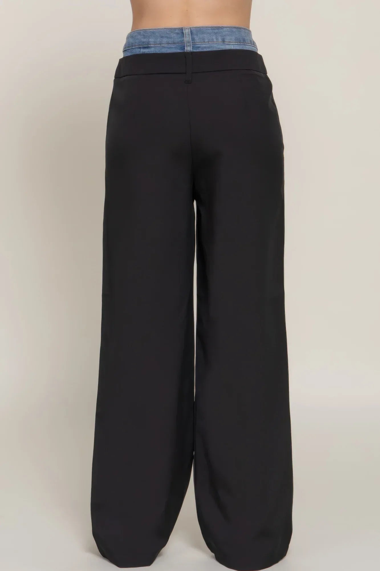 Contrast Denim Waist Straight Long Pants | Mixtshop LLC