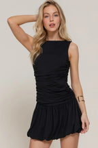 Sleeveless Boat Neck Voluminous Mini Dress | Mixtshop LLC