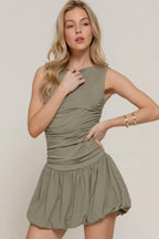 Sleeveless Boat Neck Voluminous Mini Dress | Mixtshop LLC