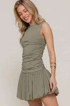 Sleeveless Boat Neck Voluminous Mini Dress | Mixtshop LLC