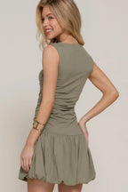 Sleeveless Boat Neck Voluminous Mini Dress | Mixtshop LLC