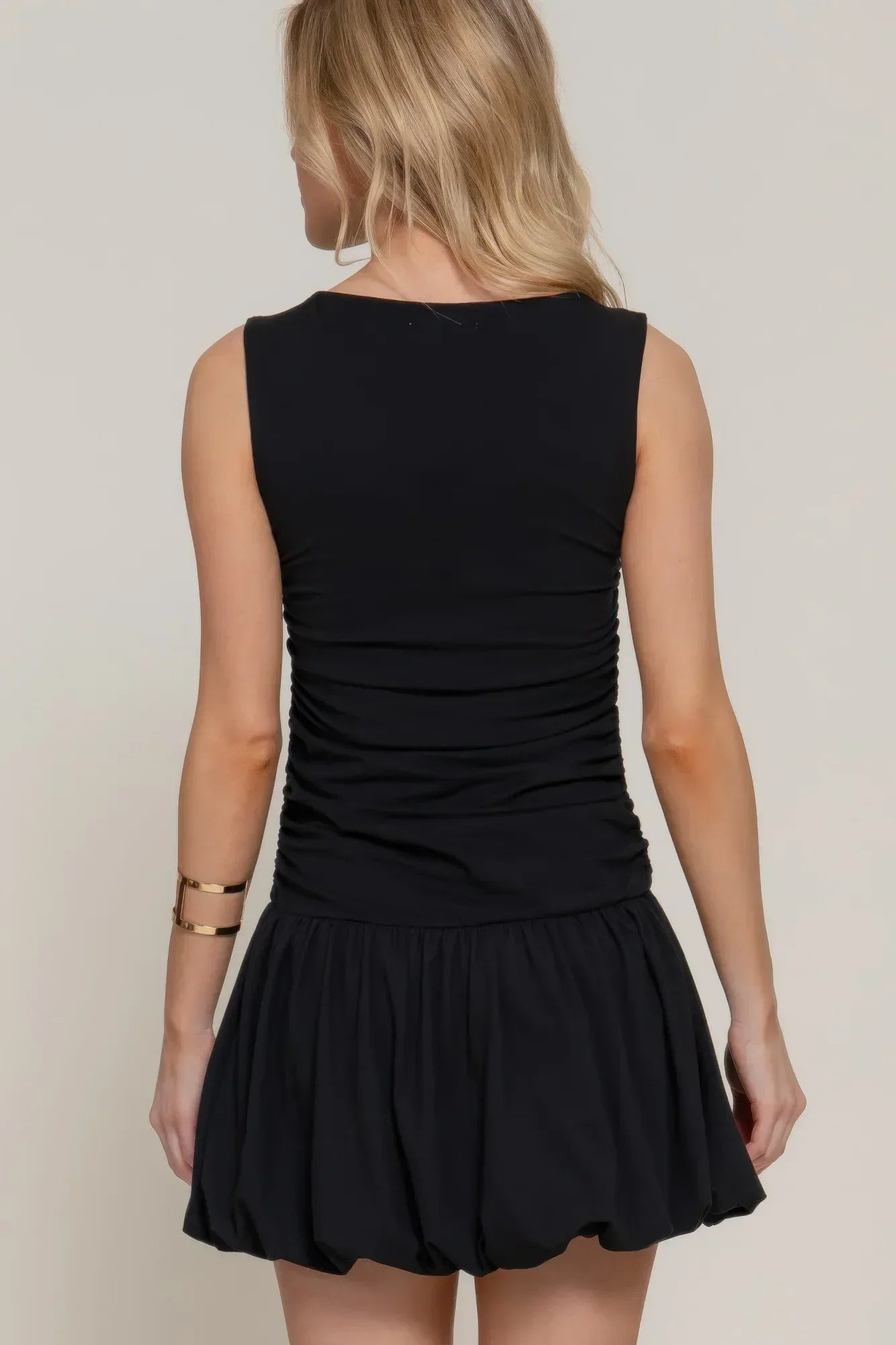 Sleeveless Boat Neck Voluminous Mini Dress | Mixtshop LLC