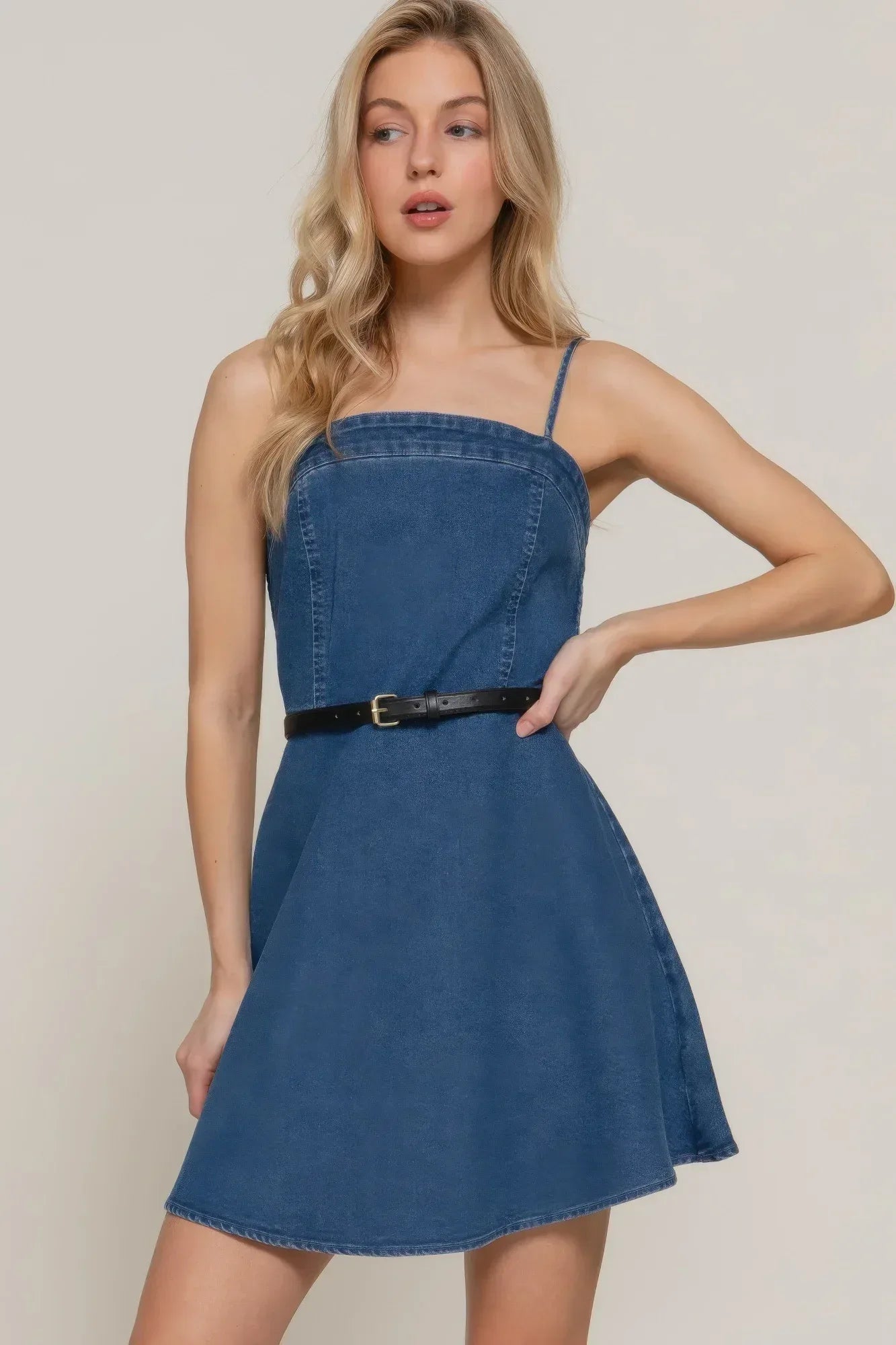 Belted Cami A-line Mini Dress | Mixtshop LLC Main image