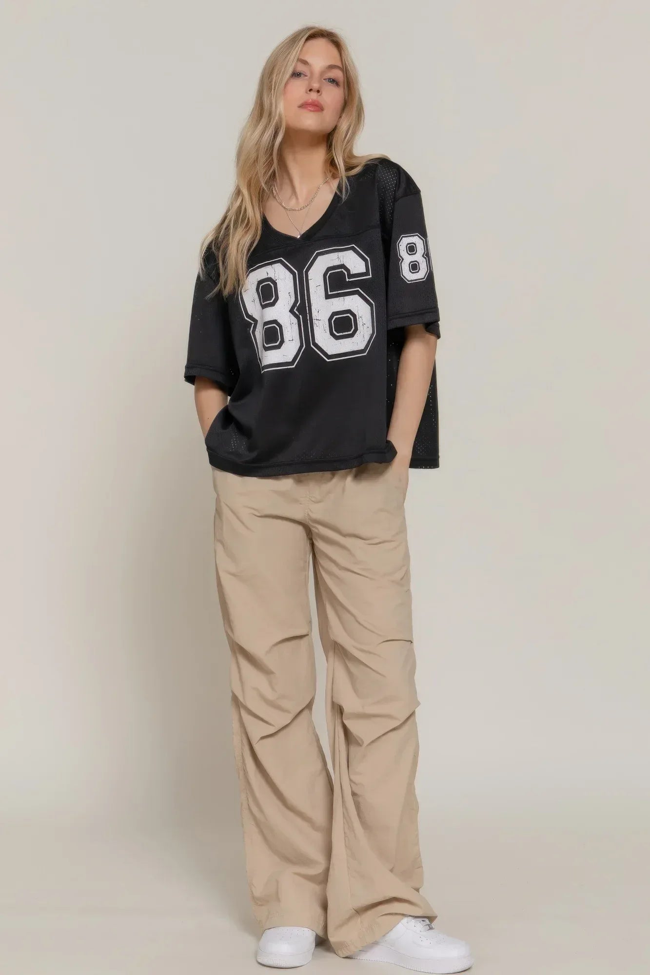 Silk Screen Print Mesh Oversize Basball T-shirt Secondary image