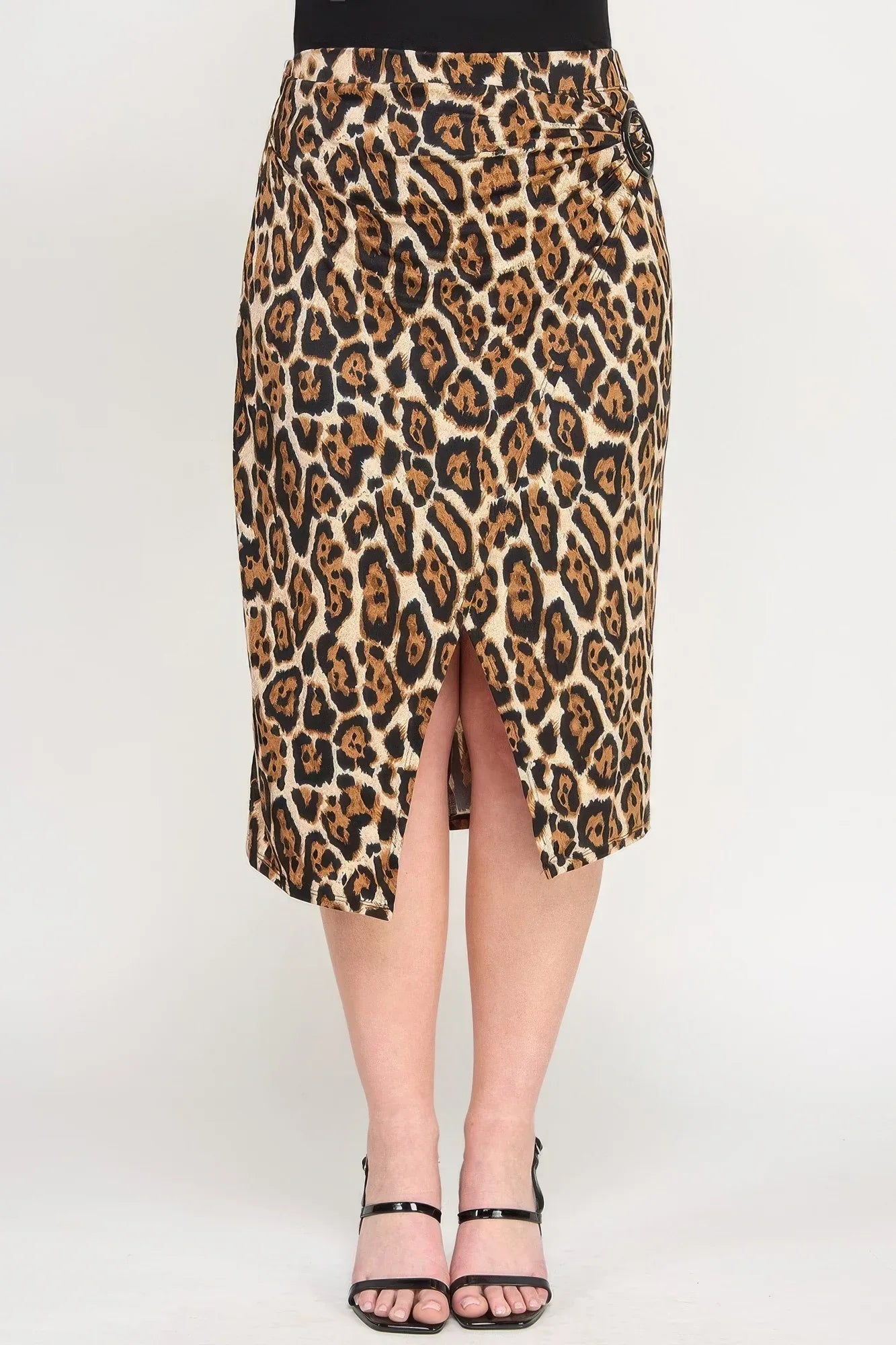 Plus Leopard Prt Asym Skirt W/ Buckle | Mixtshop LLC Main image