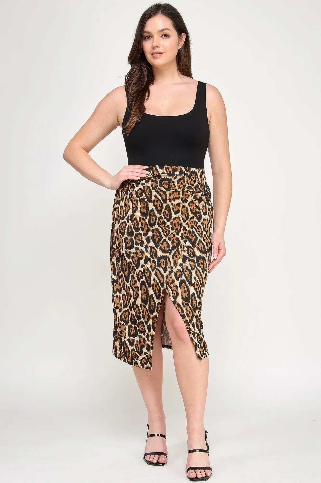 Plus Leopard Prt Asym Skirt W/ Buckle Secondary image