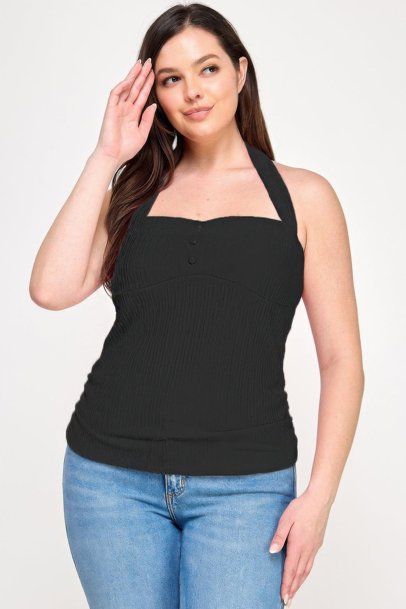 Plus Halter Tie Crinkle Knit Top | Mixtshop LLC Main image