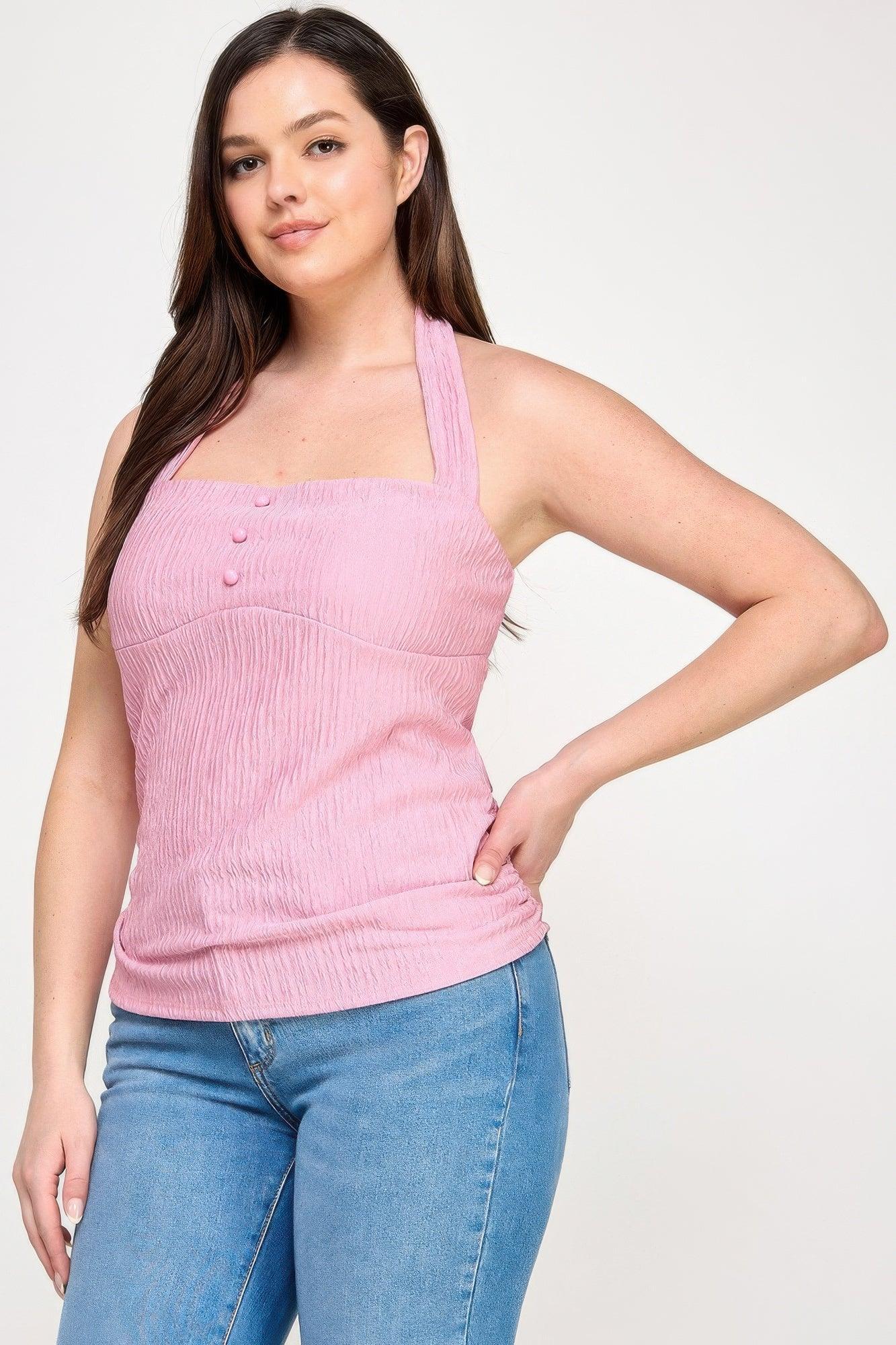 Plus Halter Tie Crinkle Knit Top | Mixtshop LLC