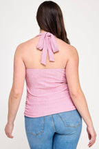 Plus Halter Tie Crinkle Knit Top | Mixtshop LLC