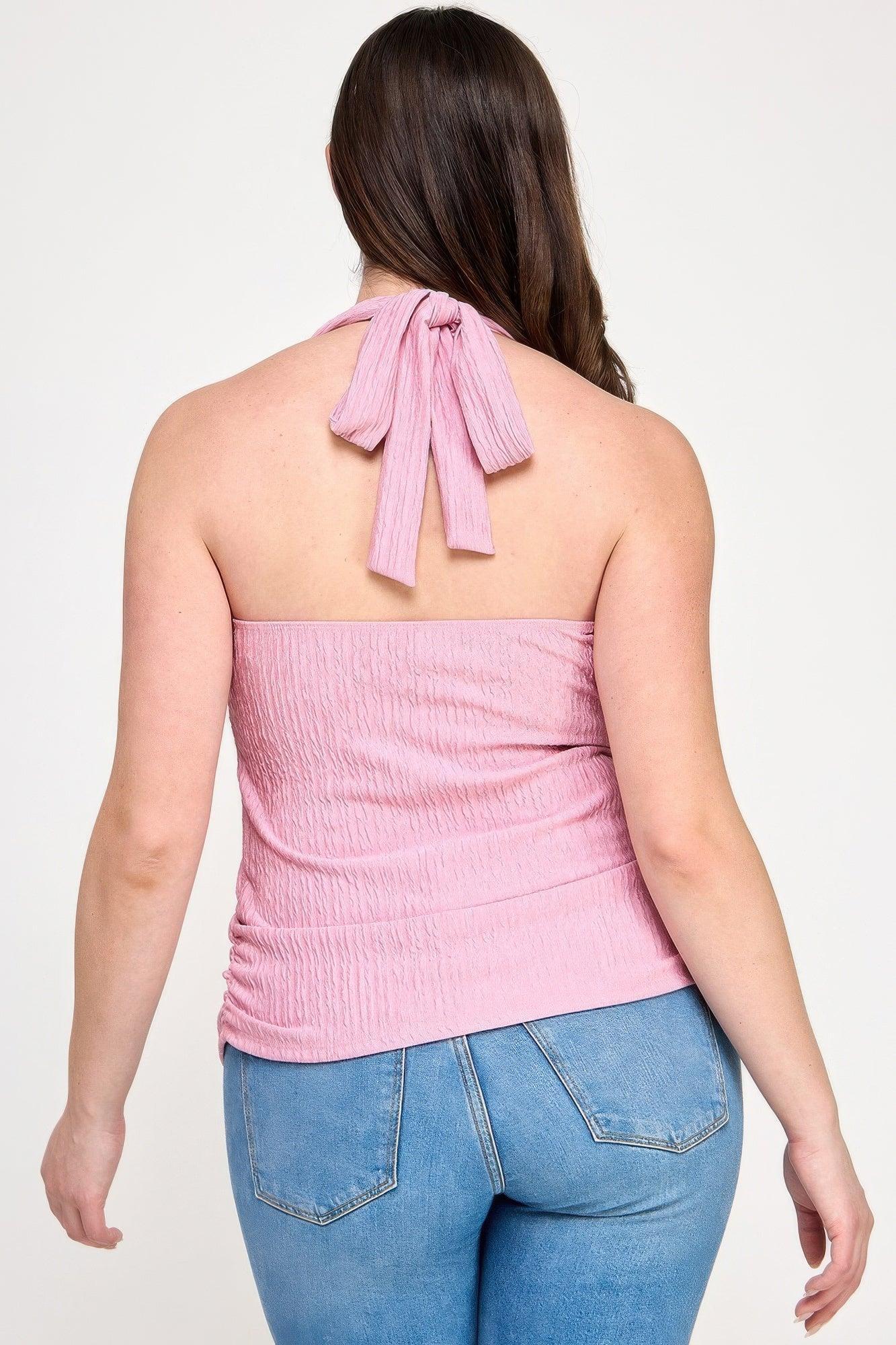 Plus Halter Tie Crinkle Knit Top | Mixtshop LLC