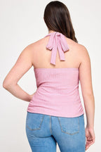 Plus Halter Tie Crinkle Knit Top | Mixtshop LLC