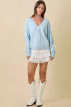 Hand Sewn Satin Ribbon Detail On Sleeve Cardigan | Mixtshop LLC