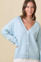 Hand Sewn Satin Ribbon Detail On Sleeve Cardigan | Mixtshop LLC