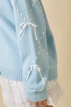 Hand Sewn Satin Ribbon Detail On Sleeve Cardigan | Mixtshop LLC