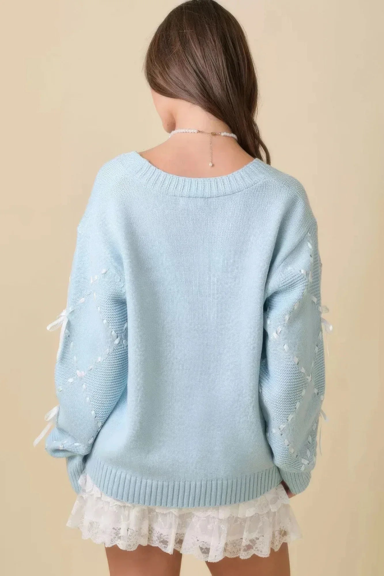 Hand Sewn Satin Ribbon Detail On Sleeve Cardigan | Mixtshop LLC