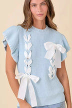 Weaved Ribbon Bow Detail Sweater Knit Top | Mixtshop LLC