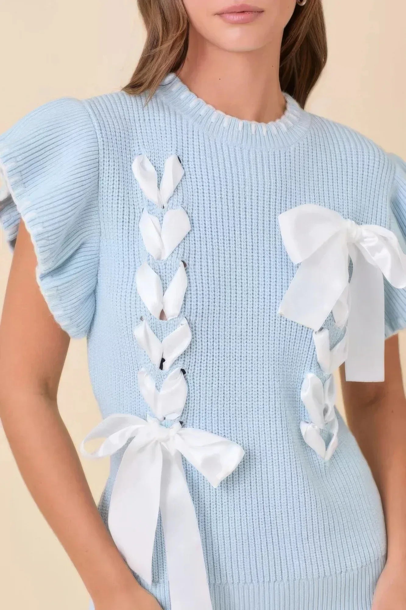 Weaved Ribbon Bow Detail Sweater Knit Top | Mixtshop LLC