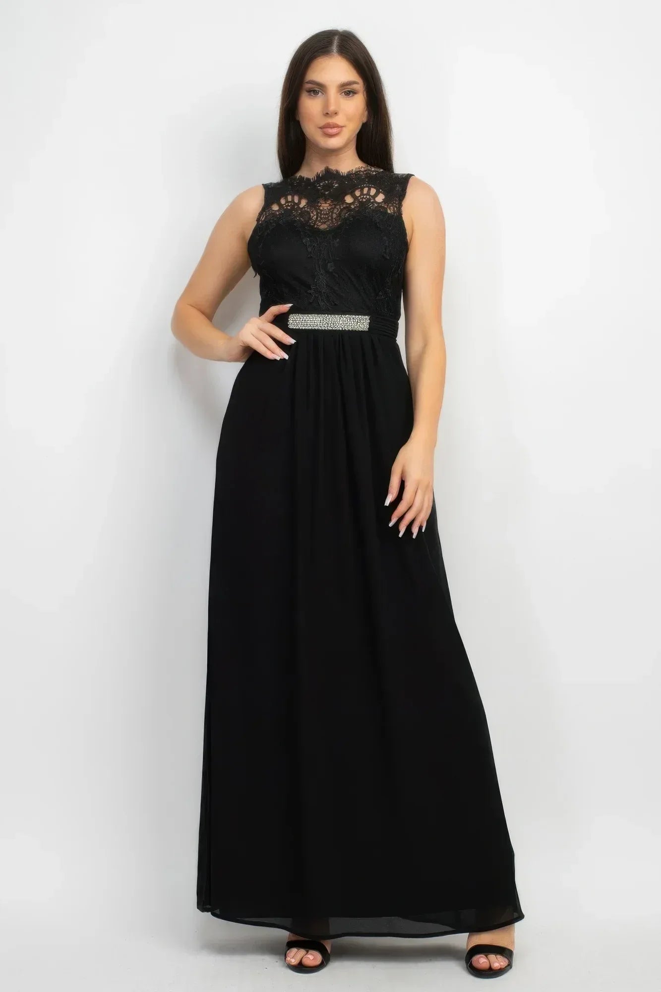 Jewel Waist-tie Lace Maxi Dress | Mixtshop LLC Main image