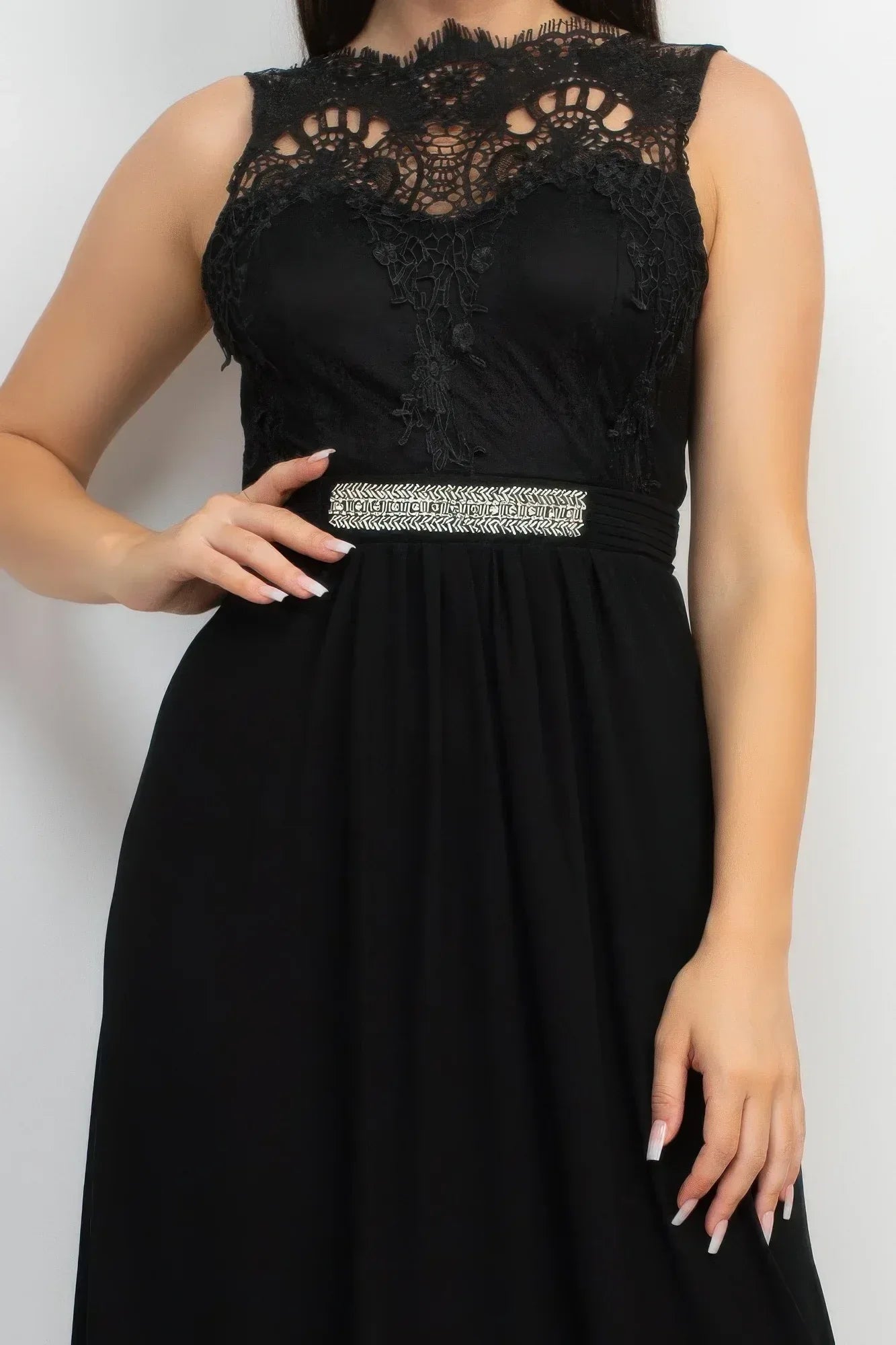 Jewel Waist-tie Lace Maxi Dress | Mixtshop LLC