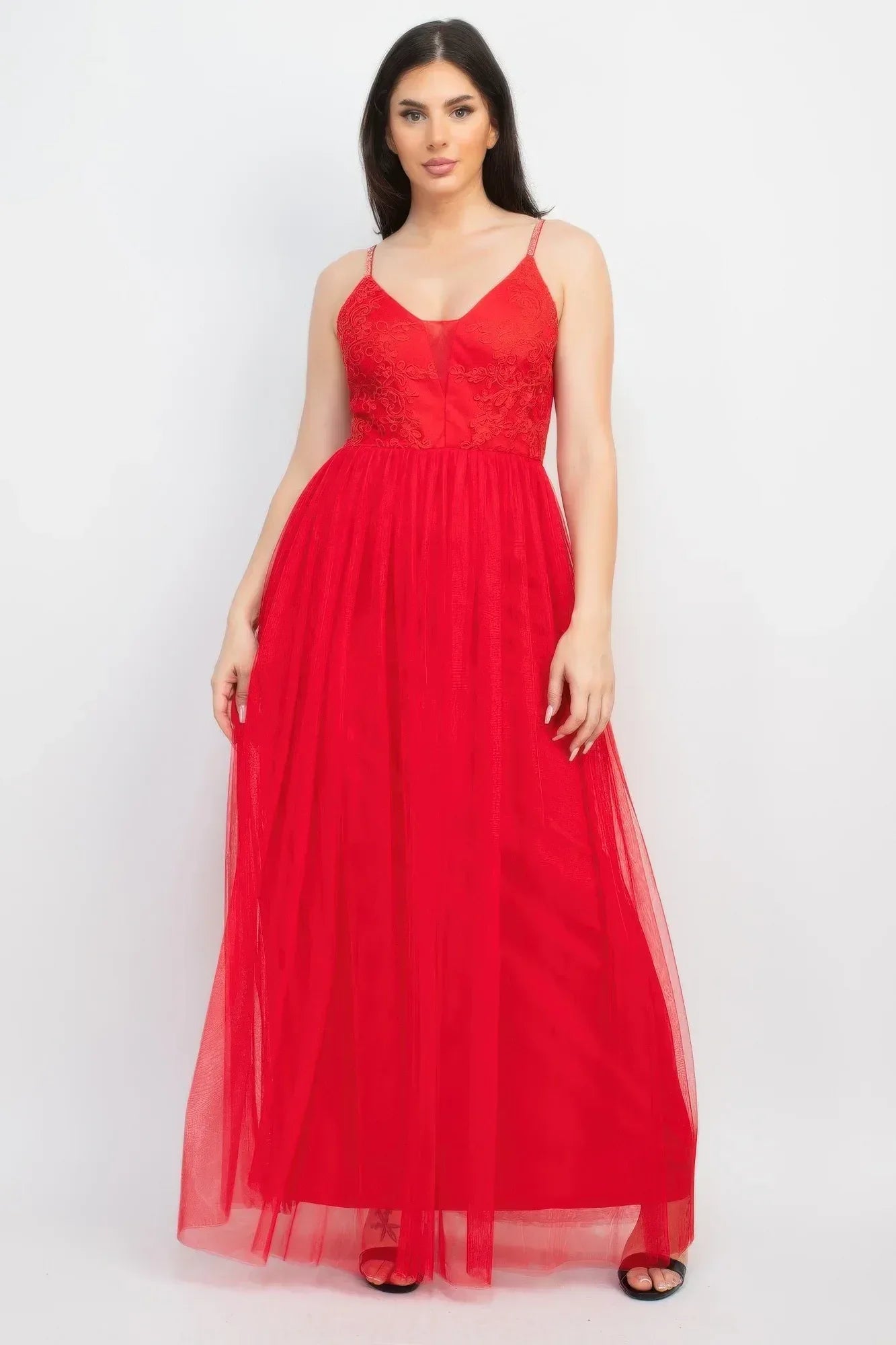 Glittered Straps Mesh Tulle Maxi Dress | Mixtshop LLC