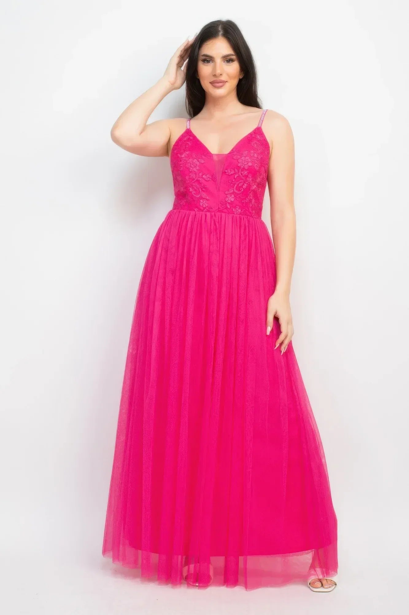 Glittered Straps Mesh Tulle Maxi Dress | Mixtshop LLC Main image