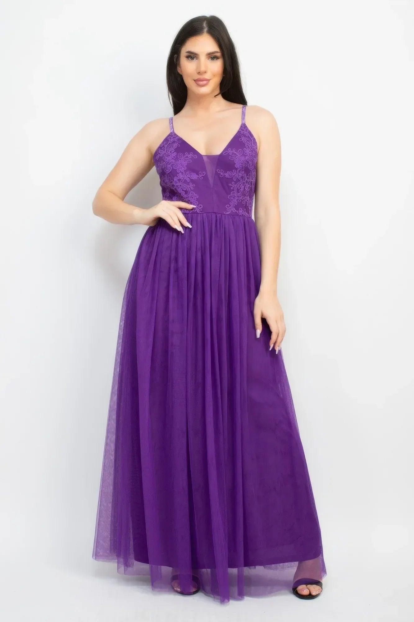Glittered Straps Mesh Tulle Maxi Dress | Mixtshop LLC Main image