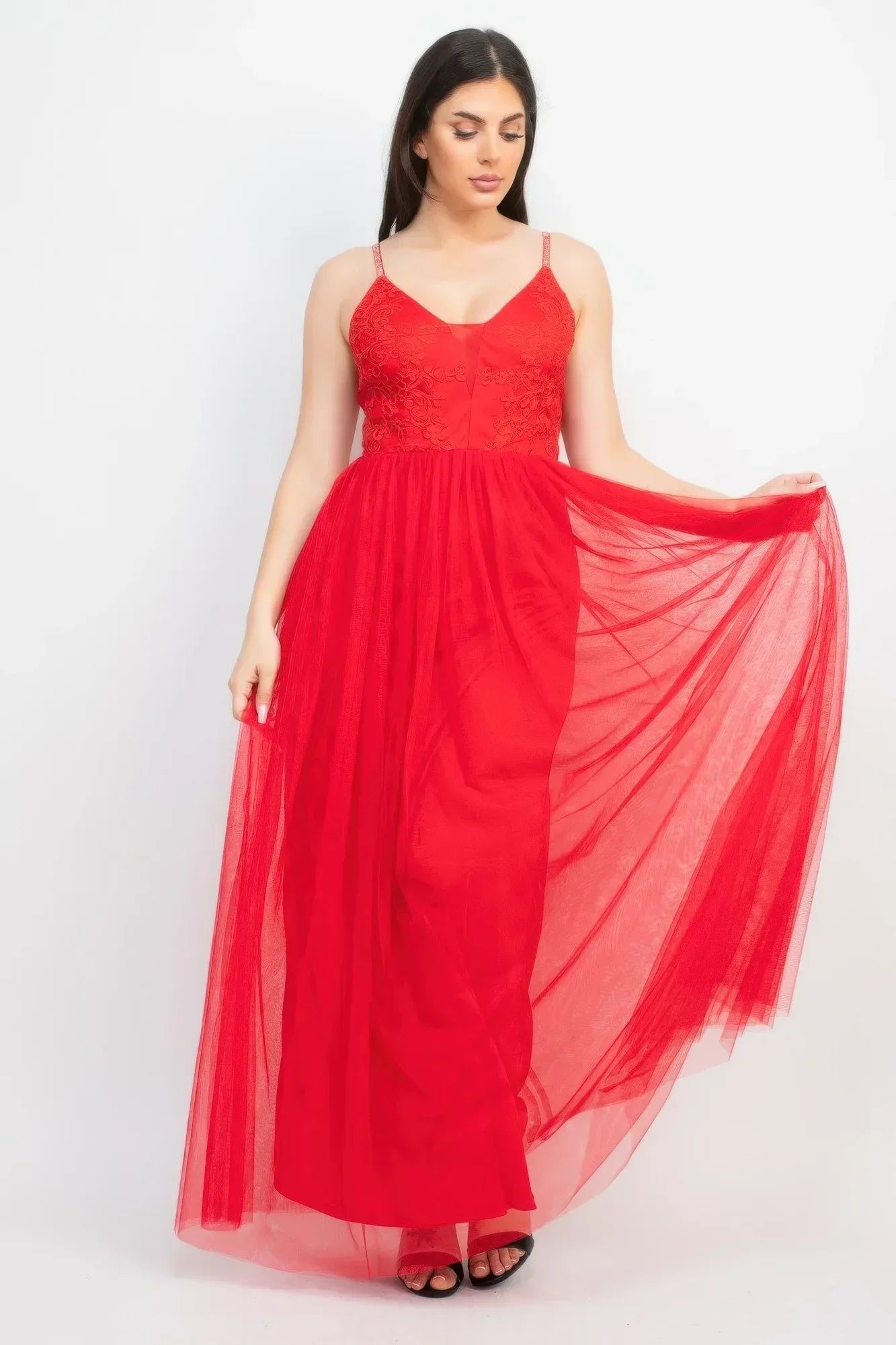 Glittered Straps Mesh Tulle Maxi Dress Secondary image