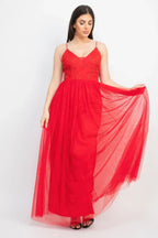Glittered Straps Mesh Tulle Maxi Dress | Mixtshop LLC