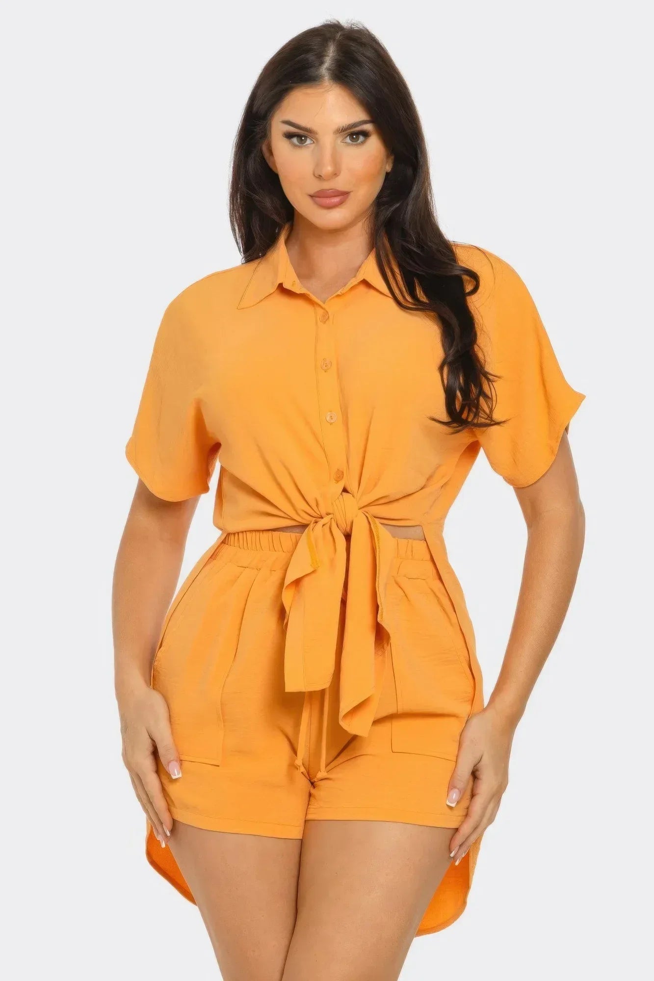 Front Tie Back Oversized Slit Top And Shorts Set | Mixtshop LLC Main image
