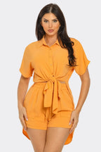 Front Tie Back Oversized Slit Top And Shorts Set | Mixtshop LLC