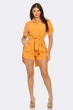 Front Tie Back Oversized Slit Top And Shorts Set | Mixtshop LLC